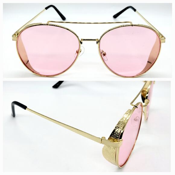 NWT Cramilo Eyewear Laredo Pink & Gold Aviator Brow Bar Frame Fashion Sunglasses - Picture 1 of 11